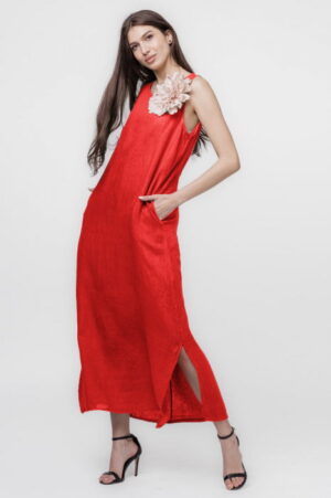 Rochie lunga A-line din in