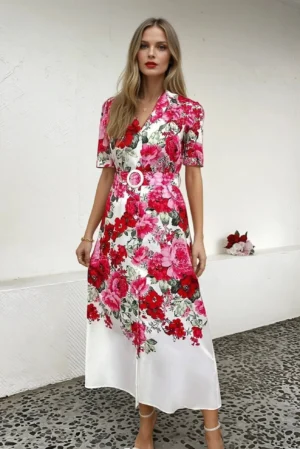 Rochie lunga cu imprimeu floral ...