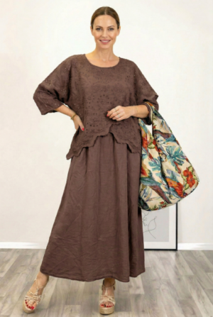 Rochie lunga din bumbac cu suprapunere