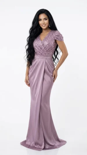 Rochie lunga din tafta cu slit si falduri in lateral
