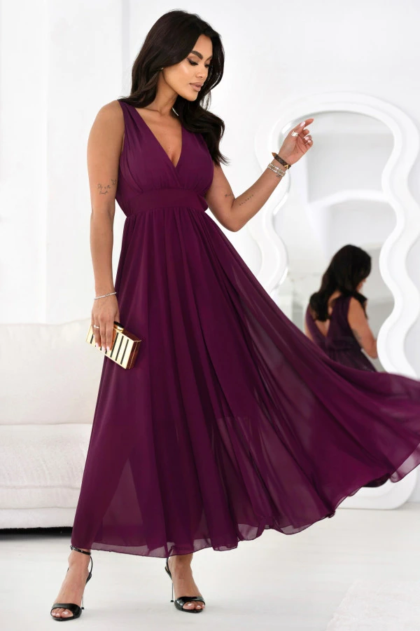 Rochie lunga eleganta mov cu dec... - imagine 2