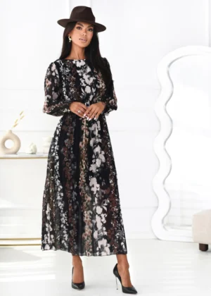 Rochie lunga plisata eleganta ne...