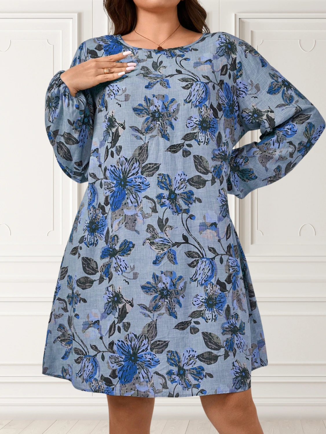 Rochie marime mare albastra cu i... - imagine 2