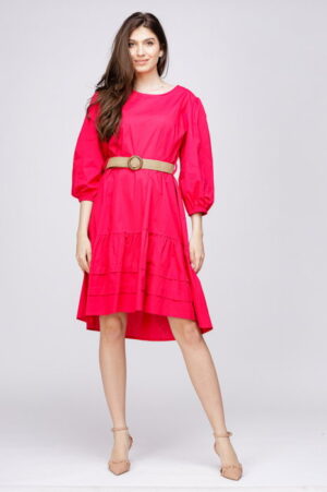 Rochie cu volan si curea din poplin de bumbac