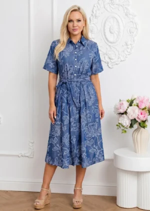 Rochie midi albastra cu broderie...