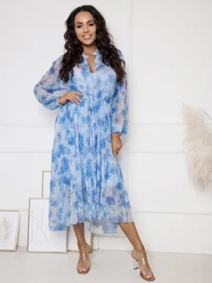 Rochie midi bleu cu imprimeu flo...