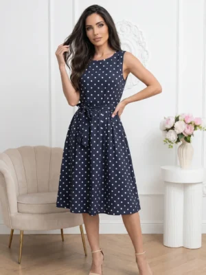 Rochie midi bleumarin din bumbac...