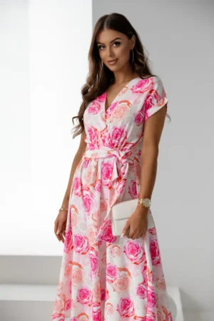 Rochie midi cu imprimeu floral roz