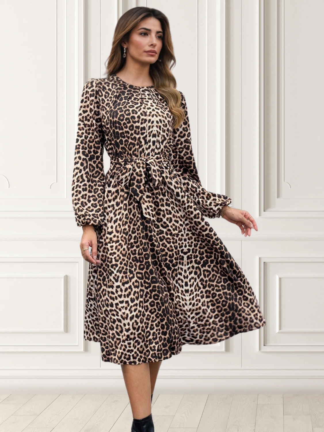 Rochie midi cu imprimeu leopard ...