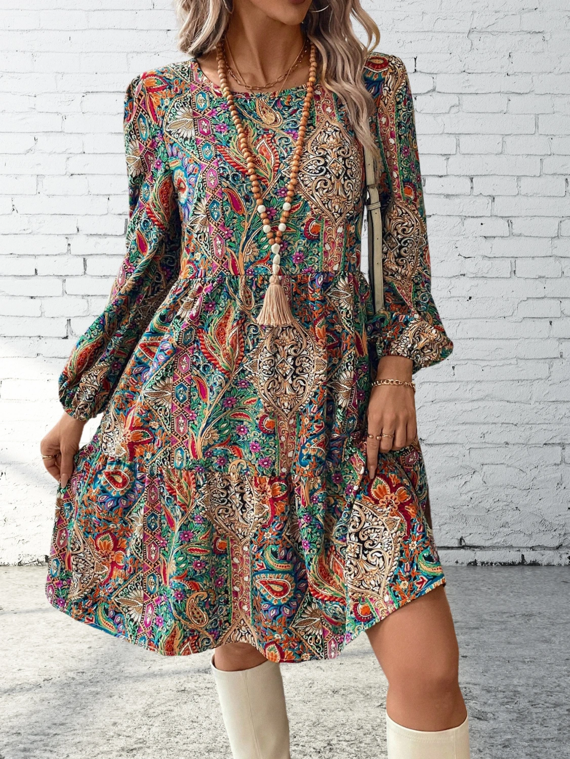 Rochie midi cu imprimeu si guler... - imagine 2