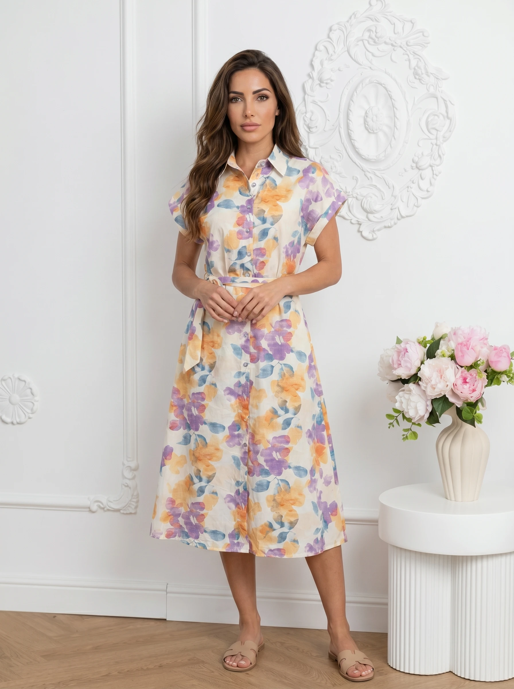 Rochie midi din bumbac cu imprim...