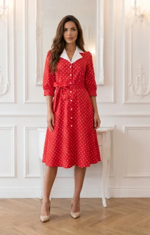 Rochie midi eleganta rosie cu bu...