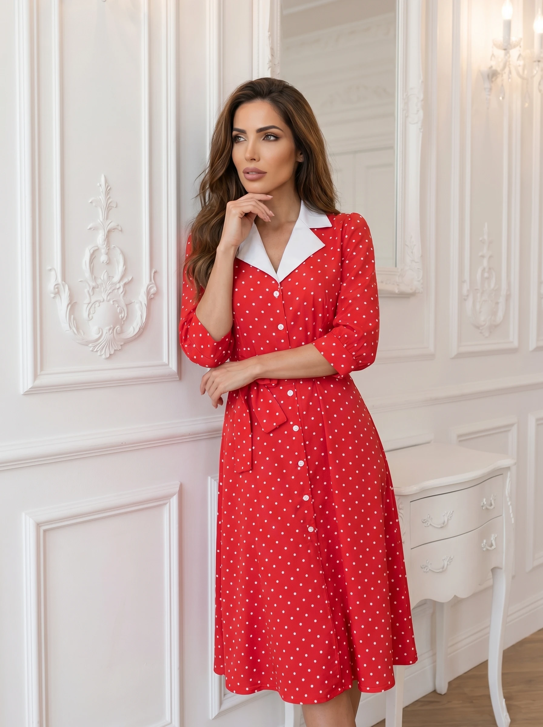 Rochie midi eleganta rosie cu bu... - imagine 2