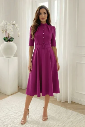 Rochie midi eleganta magenta cu ...