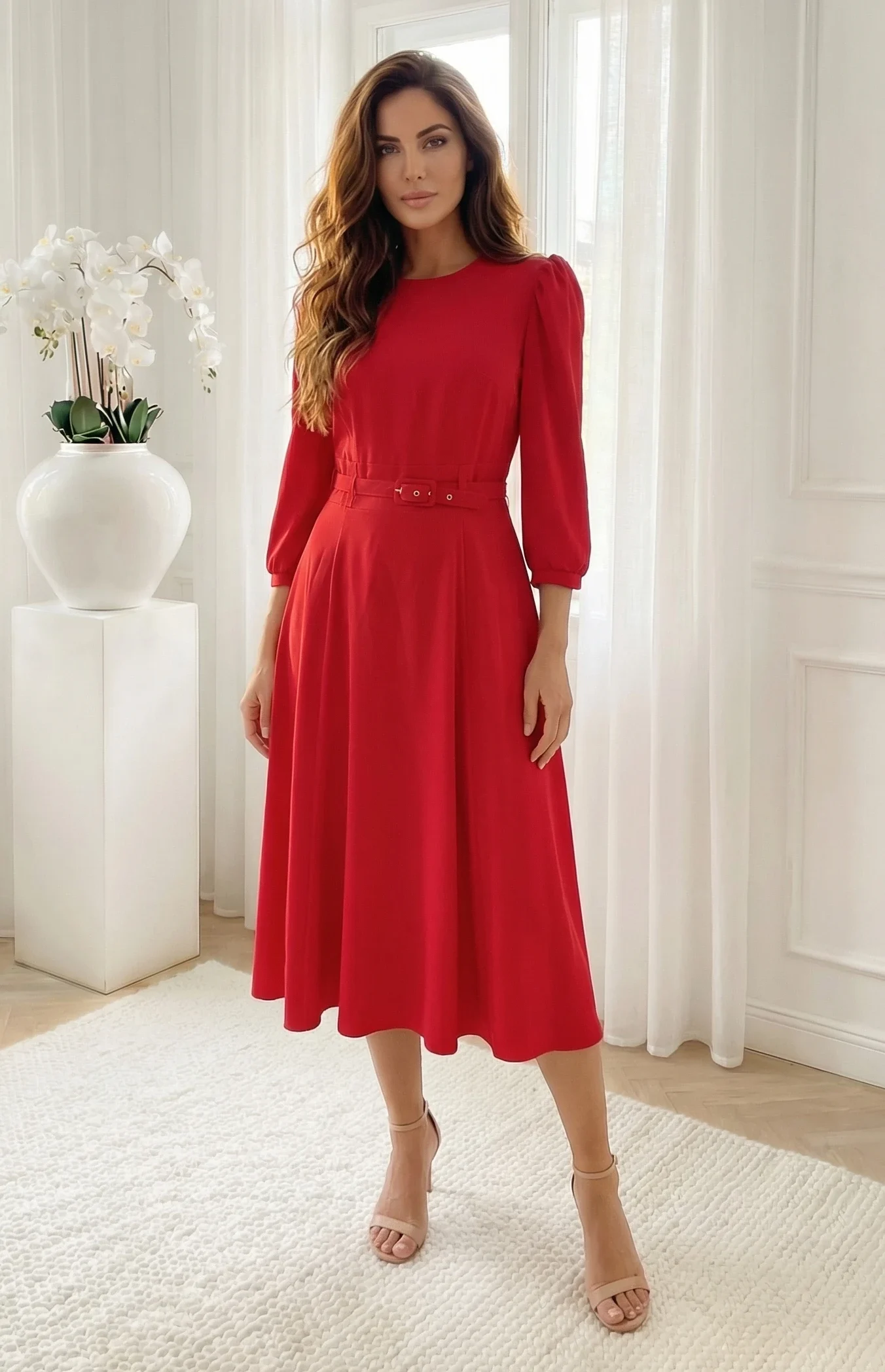Rochie midi eleganta rosie cu cu... - imagine 2