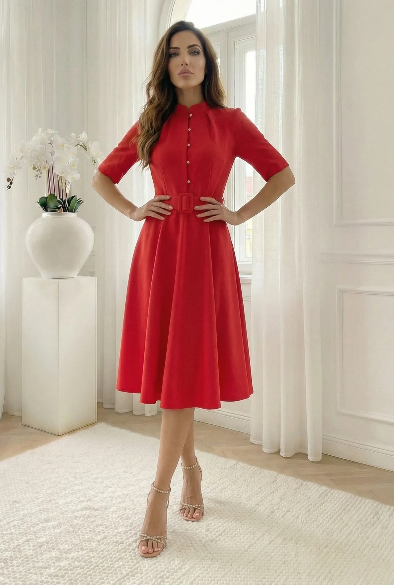 Rochie midi eleganta rosie cu na... - imagine 2