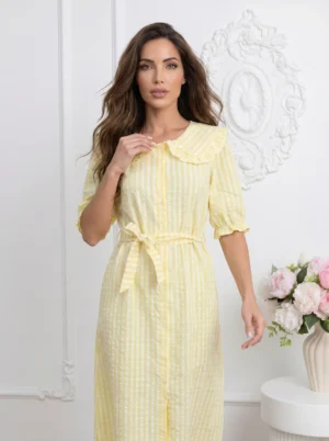 Rochie midi galbena din vascoza ...