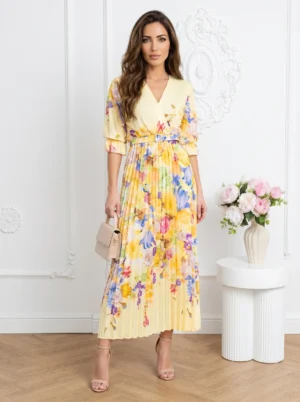 Rochie eleganta galbena plisata ...