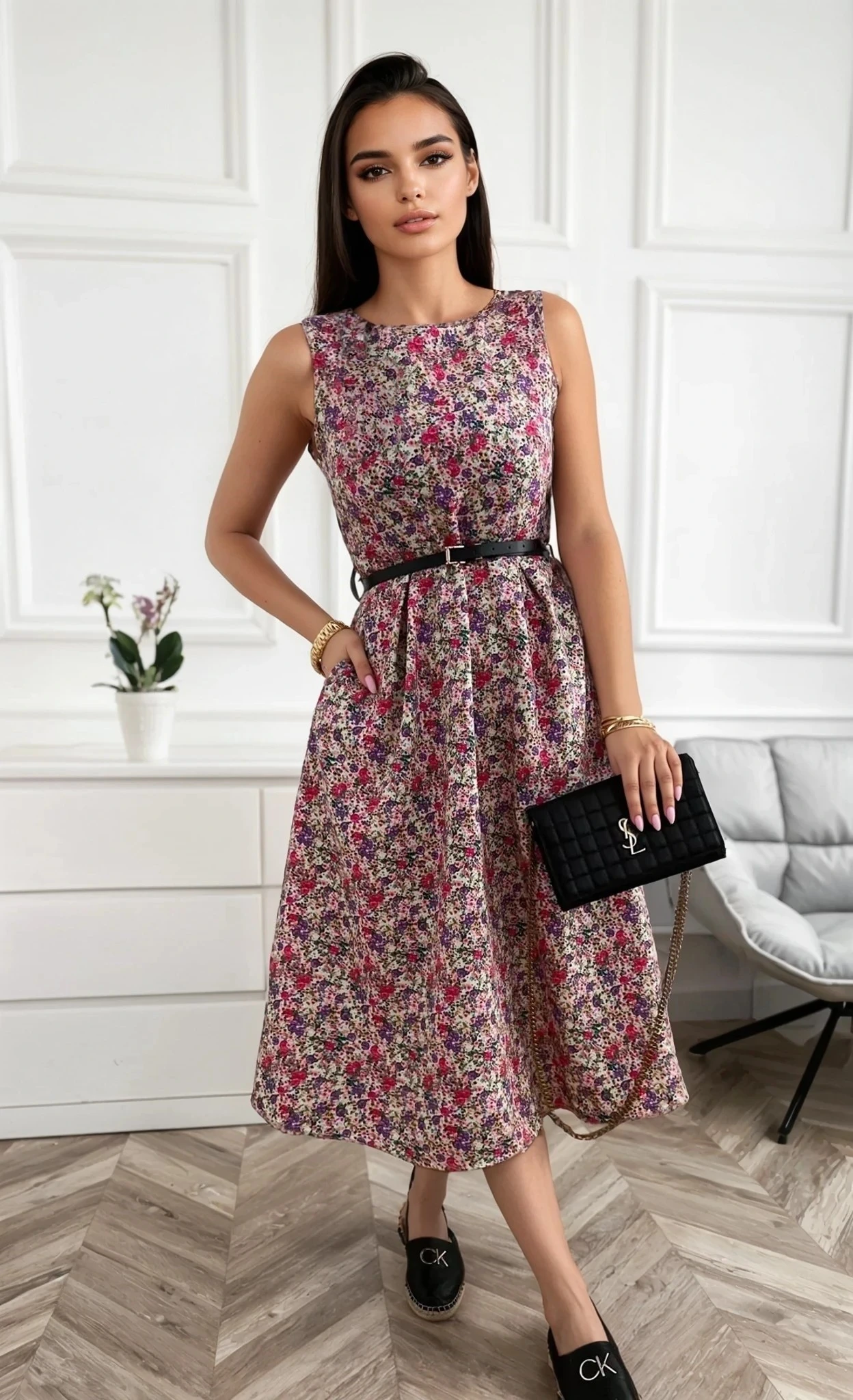 Rochie midi lejera cu imprimeu f...