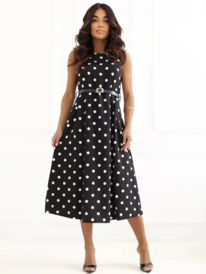 Rochie midi neagra cu buline alb...
