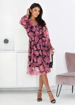 Rochie midi neagra cu imprimeu f...