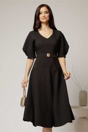 Rochie midi neagra eleganta cu fusta clos