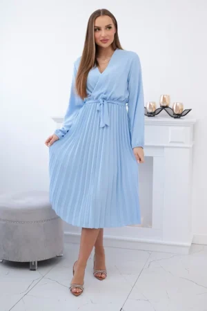 Rochie midi plisată albastru des...