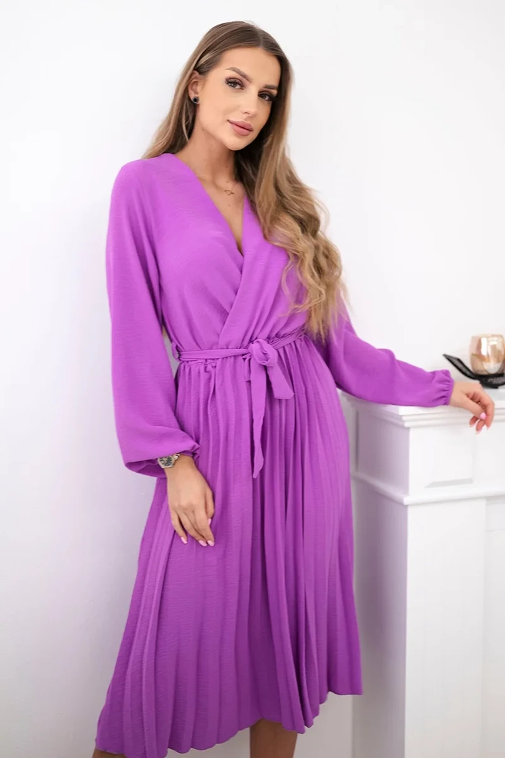 Rochie midi plisată mov cu cordo... - imagine 2