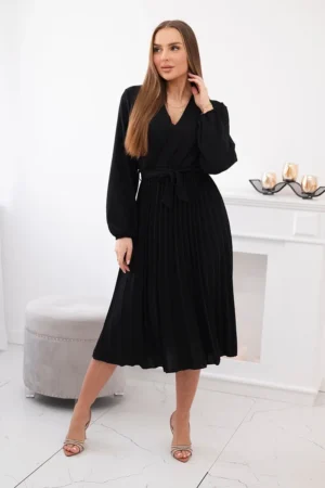 Rochie midi plisată neagra cu co...