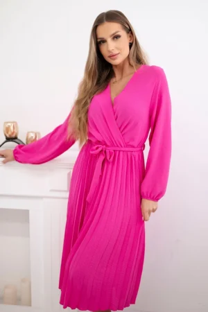 Rochie midi plisată roz fucsia c...
