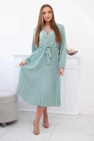 Rochie midi plisata verde menta ...