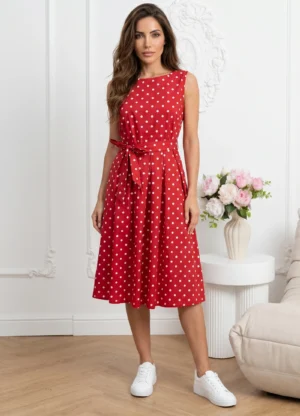 Rochie midi rosie din bumbac cu ...