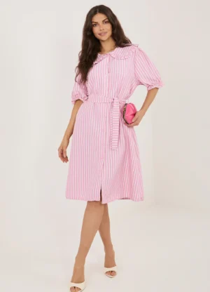 Rochie midi roz cu dungi si gule...