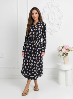 Rochie midi tip camasa cu imprim...