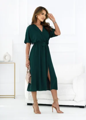 Rochie midi verde smarald cu dec...