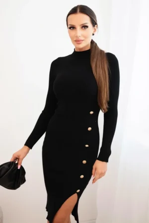 Rochie neagra din tricot cu nast...