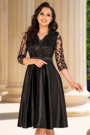 Rochie neagra eleganta midi in clos Inna
