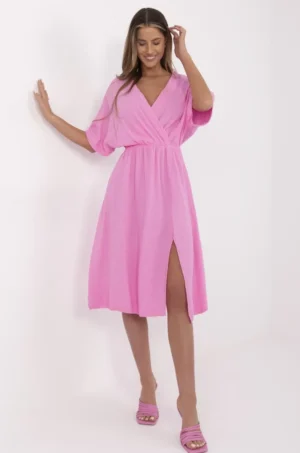 Rochie roz din bumbac cu decolte...