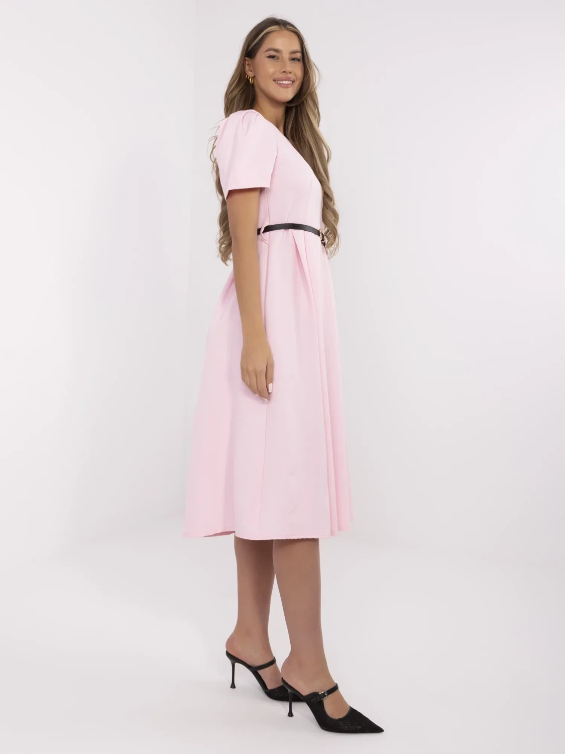 Rochie roz pudra midi cu maneci ... - imagine 2