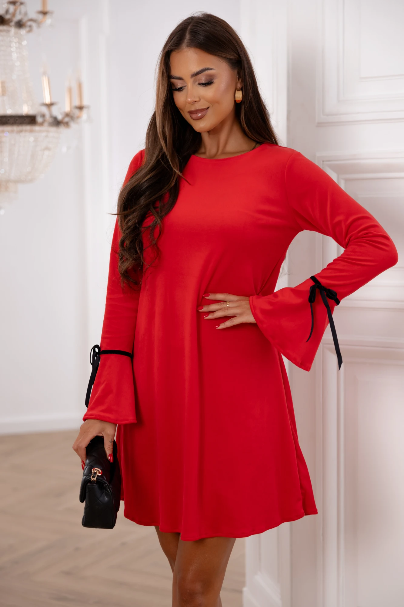 Rochie scurta rosie din catifea ... - imagine 2