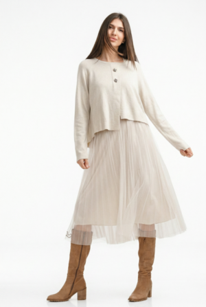 Rochie suprapusa din tulle  cu puloveras cu nasturi metalici