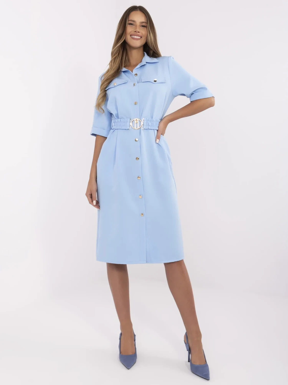 Rochie tip camasa albastru desch...