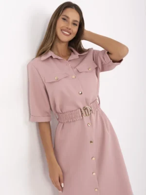 rochie-tip-camasa-roz-pudrat-cu-cordon-elastic-si-nasturi-aurii-3