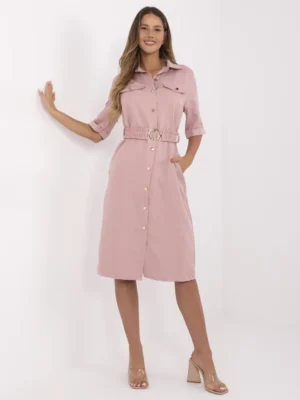Rochie tip camasa roz pudrat cu ...