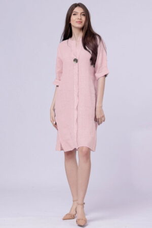 Rochie tunica din in roz prafuit
