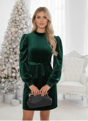 Rochie verde eleganta cu umeri b...