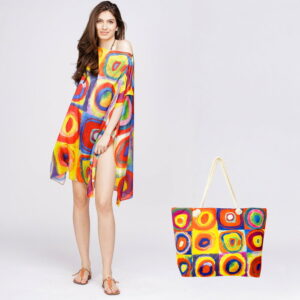 Set rochie tip poncho din matase si geanta mare de vara