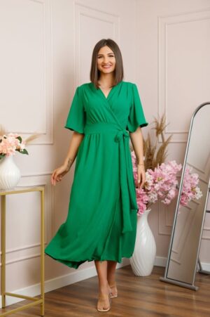 Rochie Lara petrecuta cu maneci scurte - Verde