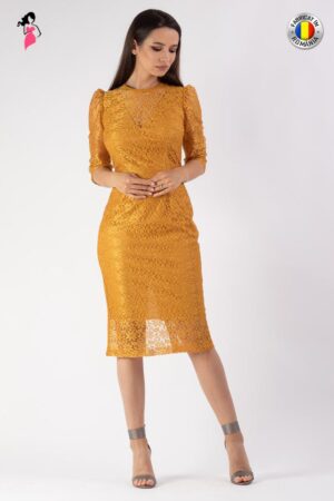 Rochie mustar Moze din broderie mustar