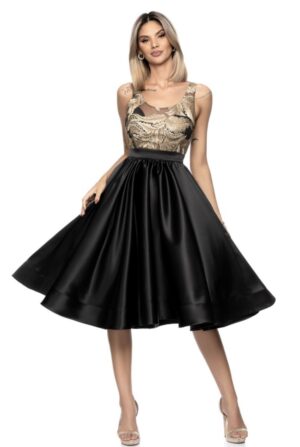 Rochie neagra din tafta prevazuta cu dantela in partea superioara